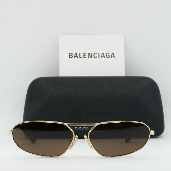 Balenciaga BB0245S 003 Geometric Sunglasses - Gold/Brown - Picture 2 of 8